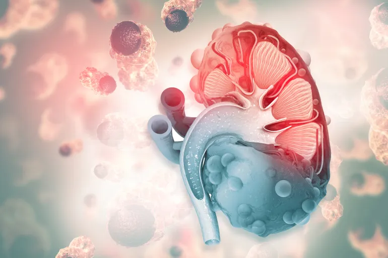 Kidney disease. Kidney cross section. 3d illustration; Shutterstock ID 1917212864; purchase_order: aj; job: ; client: ; other: