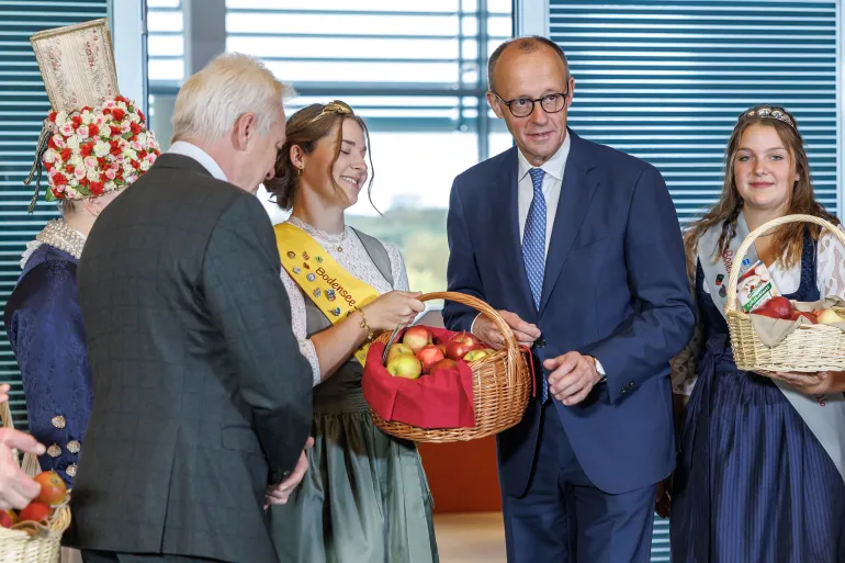 German Agriculture Minister Alois Reiner and German Chancellor Friedrich Merz in Berlin. Source: (Getty)