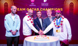 Following the distinguished achievement in the Aichi-Nagoya Asian Games…the Qatari mission celebrates two shooting golds
