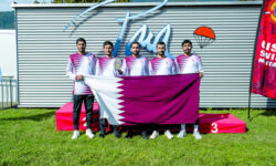 The goal team is crowned champion of the World Cup tournament in Locarno.. Burgundy skydivers fly gold in Switzerland