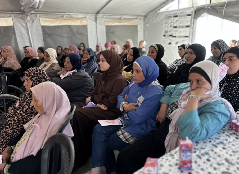 Breast Cancer - Gaza GAZA CITY, GAZA, PALESTINE - OCTOBER 7: A breast cancer awareness campaign is held in camps housing Palestinian women displaced by Israeli attacks as part of 'Pink October' in Gaza City, Gaza, Palestine, on October 7, 2026. The campaign, carried out by the 'Samir Project,' provides women with information about cancer breast symptoms, prevention methods and the importance of regular checkups for early detection. (Photo by Doaa Albaz/Anadolu via Getty Images)