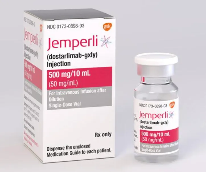 The drug “Gemberly” (dostarlimab), which received accelerated US approval to treat a specific group of people with locally advanced rectal cancer. Source: OncoDaily / GSK